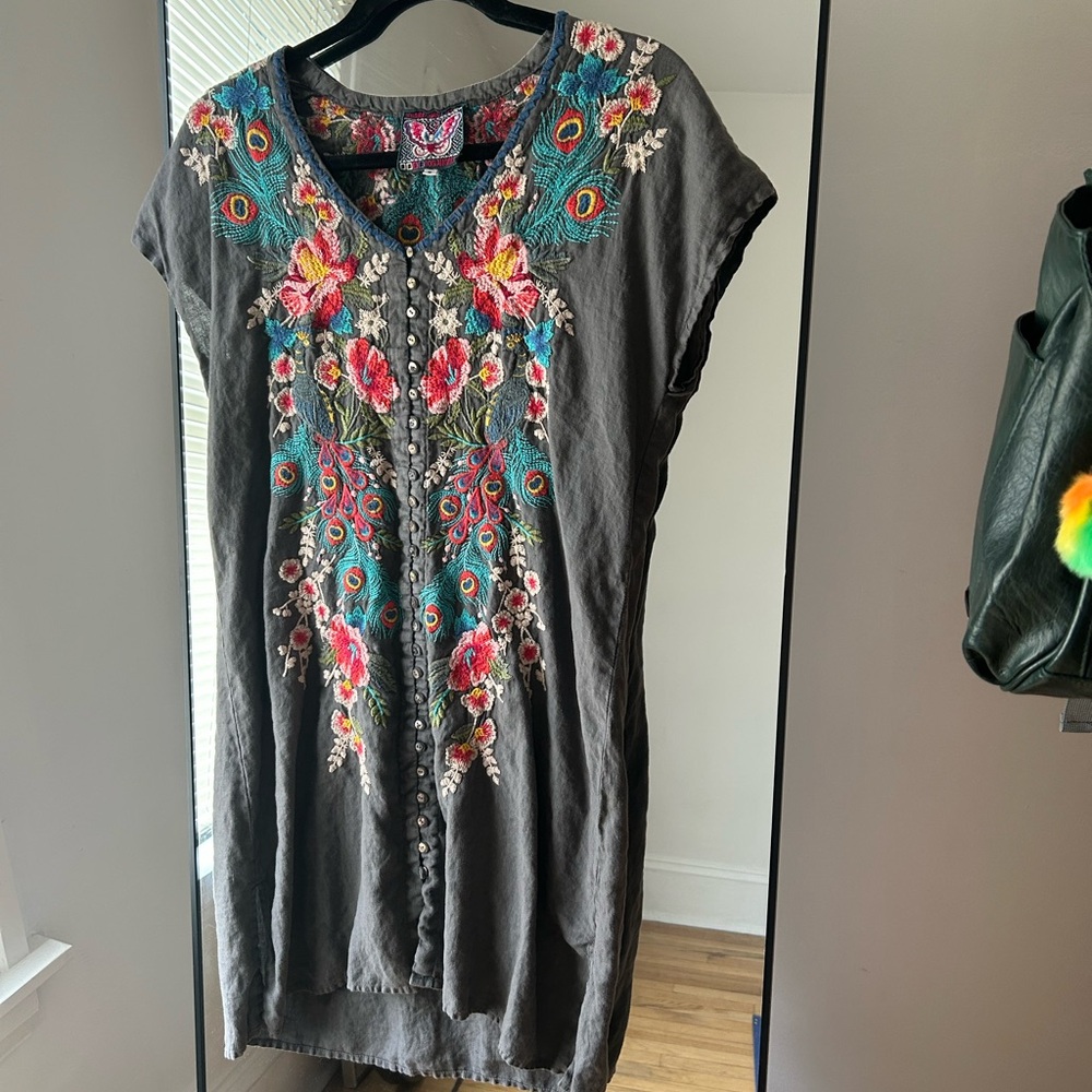 Johnny Was Gray Embroidery Dress